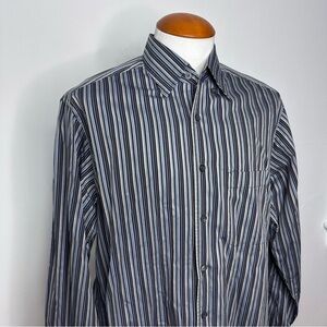 Ermenegildo Zegna Blue & Brown Striped Cotton Shirt